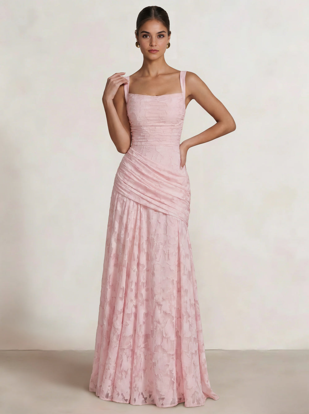 A Line/Princesses Prom Dresses Ruched Chiffon Spaghetti Straps Floor-Length Formal Dress Wedding Guest Bridesmaid Dresses