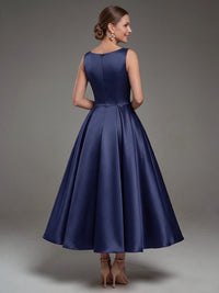 A Line Cocktail Dress Satin Ankle Length Elegant Dresses Formal Wedding Sleeveless V Neck Summer Dress