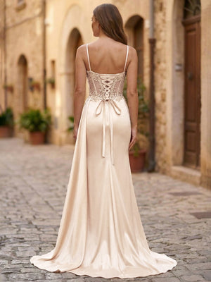 Trumpet/Mermaid Sparkly Beading Prom Dress Basque Waist Spaghetti Straps Floor-Length Corset Prom Dress Evening Dress