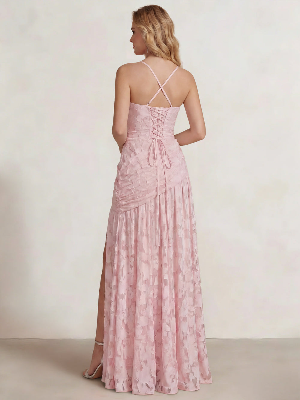 A-Line/Princess Bridesmaid Dresses Ruched Chiffon Spaghetti Straps Floor-Length Formal Dress Wedding Guest Side Split