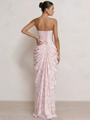 Mearmaid Prom Dresses Strapless Floor-Length Side Split With Pleats&Back Lace-Up Long Floral Dresses