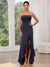 Sheath/Column Black Simple Prom Dress Strapless Sleeveless Floor-Length Ruffled Dresses with Side Slit&Back-tie Bow