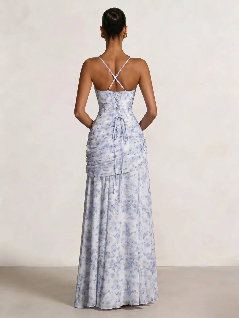 A Line/Princesses Prom Dresses Ruched Chiffon Spaghetti Straps Floor-Length Floral Dress Wedding Guest Bridesmaid Dresses