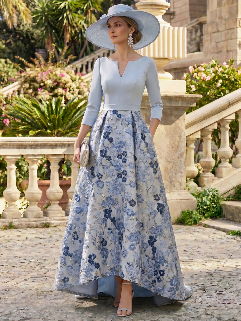 A-Line/Princess Mother Of The Bride Dresses Half Sleeves V Neck Asymmetrical With Pockets Jacquard