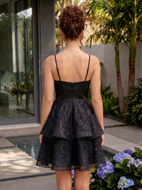 A-Line/Princess Homecoming Dresses Jacquard Tiered Spaghetti Straps Sleeveless Short Zipper