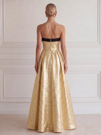A-Line/Princess Evening Dresses Metallic Strapless Sleeveless Floor-Length With 3D Flowers Zipper