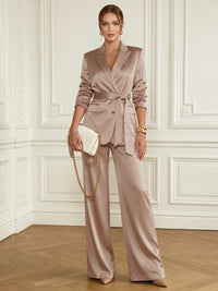 Evening Champagne Satin Lapel Tailored Woman Suits 2 Pieces Blazer+Pants Set Formal Party Sets Office Lady Daily Sets