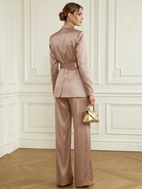 Evening Champagne Satin Lapel Tailored Woman Suits 2 Pieces Blazer+Pants Set Formal Party Sets Office Lady Daily Sets