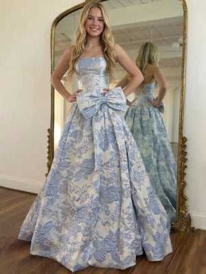 A-Line/Princess Floral Prom Dresses Sweetheart Corset Strapless Floor-Length Jacquard Elegant Dresses With Corset