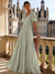 A Line/Princesses Evening Dresses Ruched Floral Chiffon Lantern Sleeves Floor-Length Pleated Formal Dress Wedding Guest Dresses