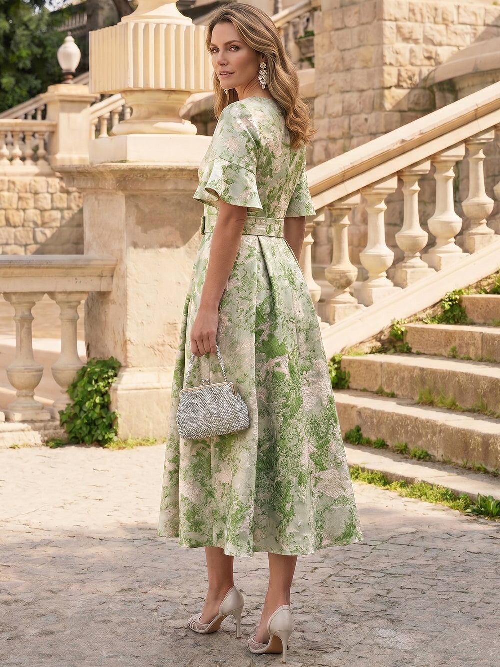 A Line Mother Of The Bride Dresses Elegant Jacquard Floral Dress Cocktail Floor Length Sleeveless One Shoulder Ruffle
