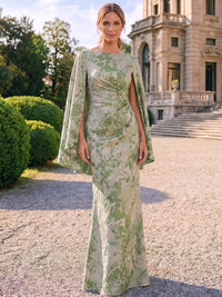 Sheath Mother Of The Bride Dress Elegant Formal Gown Wedding Guest Bateau Neck Floor Length Split Long Sleeves Jacquard Dresses