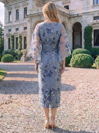Sheath/Column Mother Of The Bride Dress Elegant  Wedding Guest Long Sleeves Ankle Length Boat Neck Floral Embroidery Dresses With Back Slit