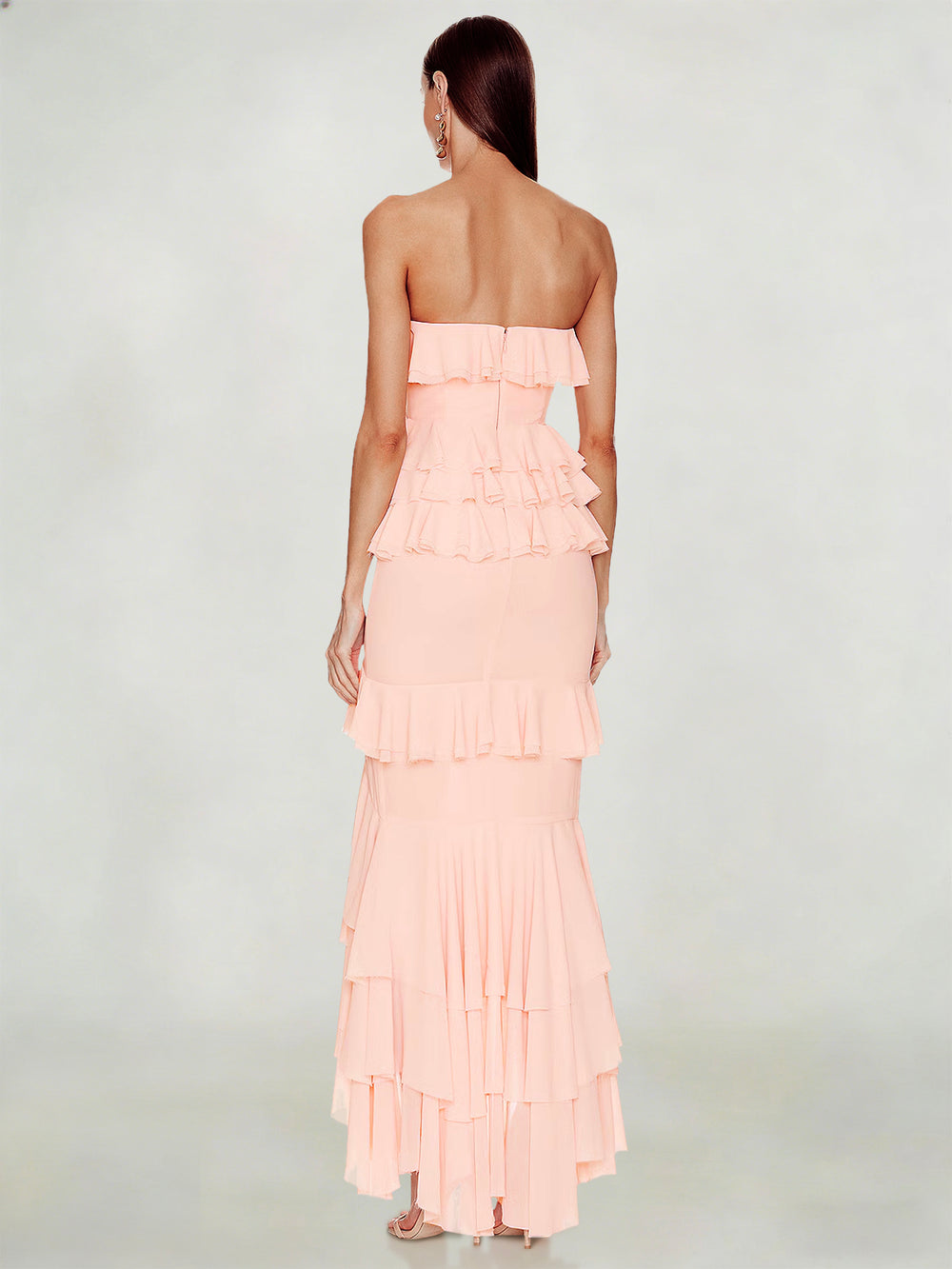 Sheath/Column Wedding Guest Dress Sweetheart Sleeveless Ankle Length Layered Ruffles Dress with  Front Split