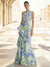 Sheath/Column Evening Gown Elegant Jacquard Floral Dress Prom Floor Length Sleeveless One Shoulder Ruffle with Slid Split Green Wedding Guest Dress