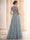 A-Line/Princess Evening Dresses Floral V Neck Sleeveless Tulle Formal Floor Length Dresses with Floral Emboridary Pocket