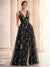 A-Line/Princess Evening Dresses Floral V Neck Sleeveless Tulle Formal Floor Length Dresses with Floral Emboridary Pocket