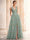 A-Line/Princess Evening Dresses Floral V Neck Sleeveless Tulle Formal Floor Length Dresses with Floral Emboridary Pocket