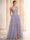 A-Line/Princess Evening Dresses Floral V Neck Sleeveless Tulle Formal Floor Length Dresses with Floral Emboridary Pocket