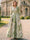 A-Line Evening Dress Floral Jacquard Wedding Guest Floor Length Long Sleeve V Neck With Belt