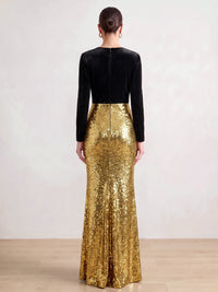 Sheath Evening Dress Velvet Sequins Formal Dress V Neck Long Sleeves Floor-length Wedding Guest Dresses Christmas Dress