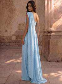 Sheath/Column One-Shoulder Sleeveless Evening Dresses Floral Jacquard With Pleats Ruched Wedding Guest
