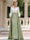 A-Line Mother of the Bridge Dresses Satin Wedding Guest Floor Length Three-quarter Sleeves V Neck With Sash ColorBlock