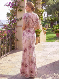 Sheath Mother Of The Bride Dresses Elegant Floral Embroidery Floor-Length V-Neck Short Sleeves Zipper