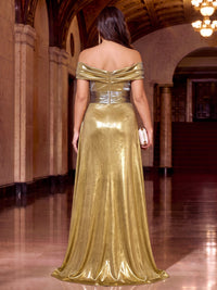 Mermaid/Trumpet Plus Size Evening Dresses Elegant Satin Off The Shoulder Floor-Length Short Sleeves Ruched Sash Zipper With Overskirt