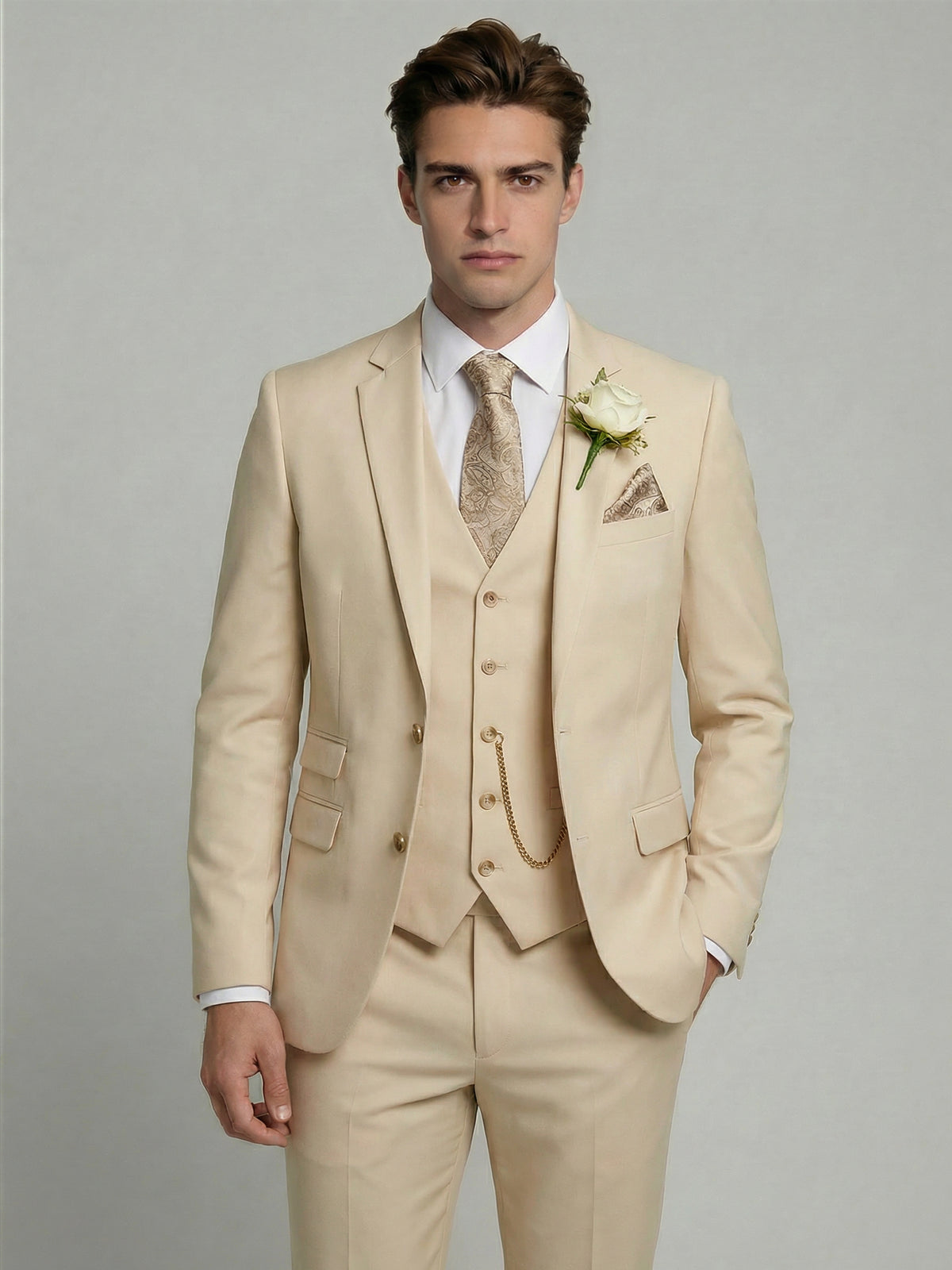 Men's Olive Green Linen-Blend Three-Piece Suit Slim Fit Single-Breasted Notched Lapel Formal Suits