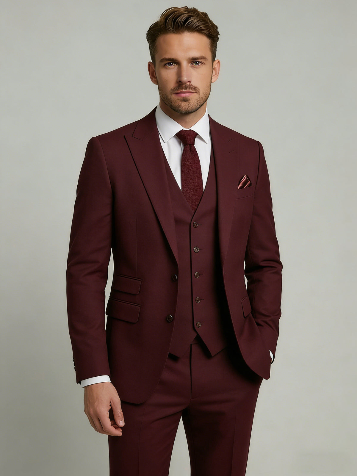 Men's Olive Green Linen-Blend Three-Piece Suit Slim Fit Single-Breasted Notched Lapel Formal Suits