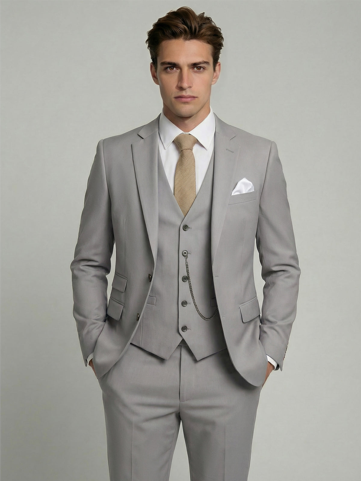 Men's Olive Green Linen-Blend Three-Piece Suit Slim Fit Single-Breasted Notched Lapel Formal Suits