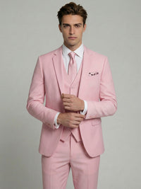 Men's Olive Green Linen-Blend Three-Piece Suit Slim Fit Single-Breasted Notched Lapel Formal Suits