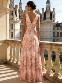 A-Line/Princesses Elegant Evening Floral Formal Dress Floor Length Sleeveless V Neck Evening Dress
