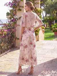 Sheath Mother Of The Bride Dresses Elegant Floral Embroidery Ankle-Length Bateau Neck 1/2 Sleeves With Cape