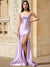 A-Line/Princess Evening Dress Satin Strapless&Sweetheart Sleeveless Floor-Length Formal Corset Dresses With Side Split&Lace up