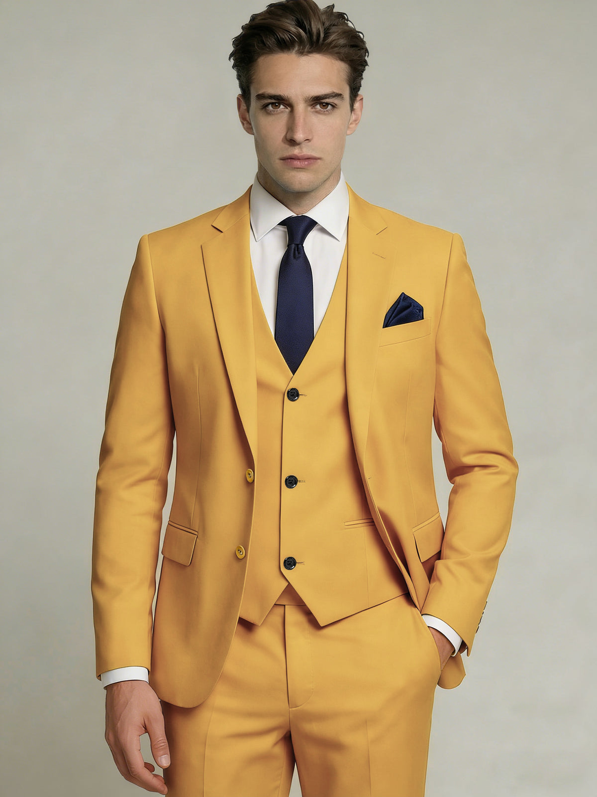 Men's Formal Three-Piece Suit Tailored Fit with Matching Vest Single-Breasted Notched Lapel Formal Tuxedo Formal Wedding Suits&Weeding Guest Suits