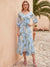Sheath/Column Elegant Cocktail Floral Formal Dress Tea Length Long Sleeves V Neck with Corset