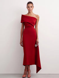 Sheath/Column Formal Dresses Satin One-Shoulder Sleeveless Ankle-Length Formal Dresses With Slit