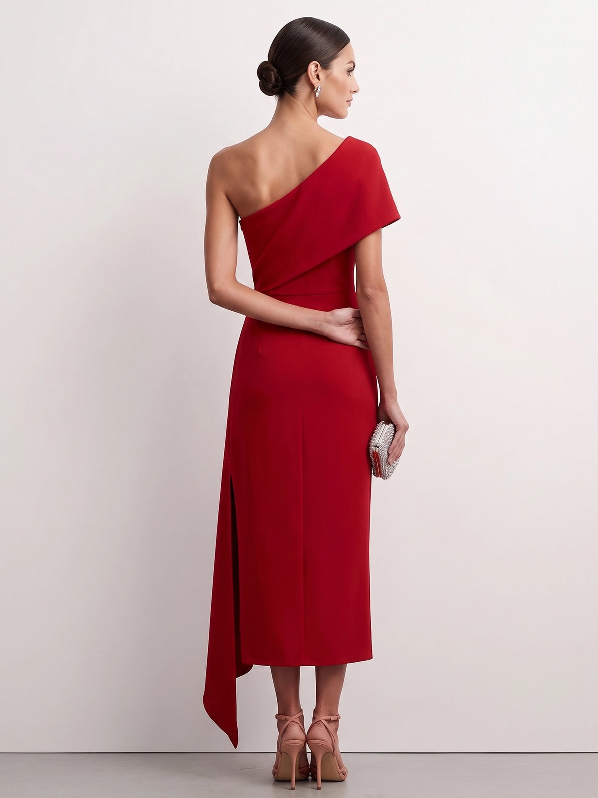 Sheath/Column Formal Dresses Satin One-Shoulder Sleeveless Ankle-Length Formal Dresses With Slit