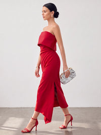 Sheath/Column Formal Dresses Satin One-Shoulder Sleeveless Ankle-Length Formal Dresses With Slit