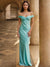 Sheath/Column Simple Evening Dress Taffeta Off-Shoulder Sleeveless Floor-Length Formal Dress With Back Tie