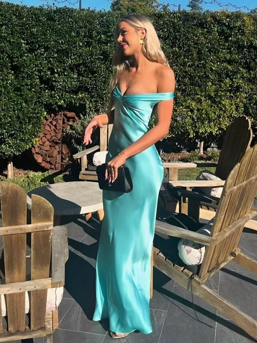 Sheath/Column Simple Prom Dress Off-Shoulder Sleeveless Floor-Length Formal Dress With Open Back