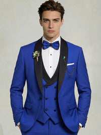 Men's 3-Piece Tuxedo Shawl Collar Double Breasted Vest Prom Suits with Bow Tie Wedding Party
