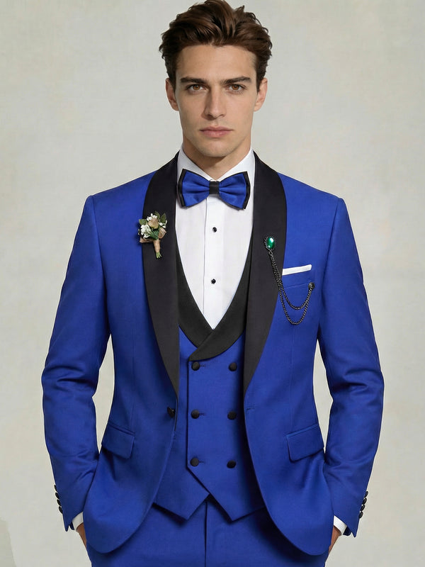 Men's 3-Piece Tuxedo Shawl Collar Double Breasted Vest Prom Suits with Bow Tie Wedding Party