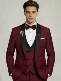 Men's 3-Piece Tuxedo Shawl Collar Double Breasted Vest Prom Suits with Bow Tie Wedding Party