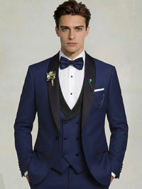 Men's 3-Piece Tuxedo Shawl Collar Double Breasted Vest Prom Suits with Bow Tie Wedding Party