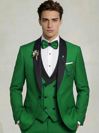 Men's 3-Piece Tuxedo Shawl Collar Double Breasted Vest Prom Suits with Bow Tie Wedding Party
