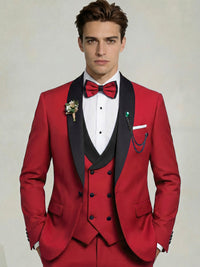 Men's 3-Piece Tuxedo Shawl Collar Double Breasted Vest Prom Suits with Bow Tie Wedding Party