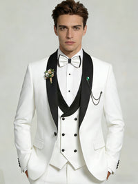 Men's 3-Piece Tuxedo Shawl Collar Double Breasted Vest Prom Suits with Bow Tie Wedding Party